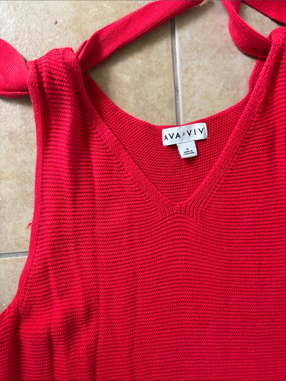 Ava & Viv Bright Red Tie-Shoulder V-Neck Knit Tank - Picture 2 of 6